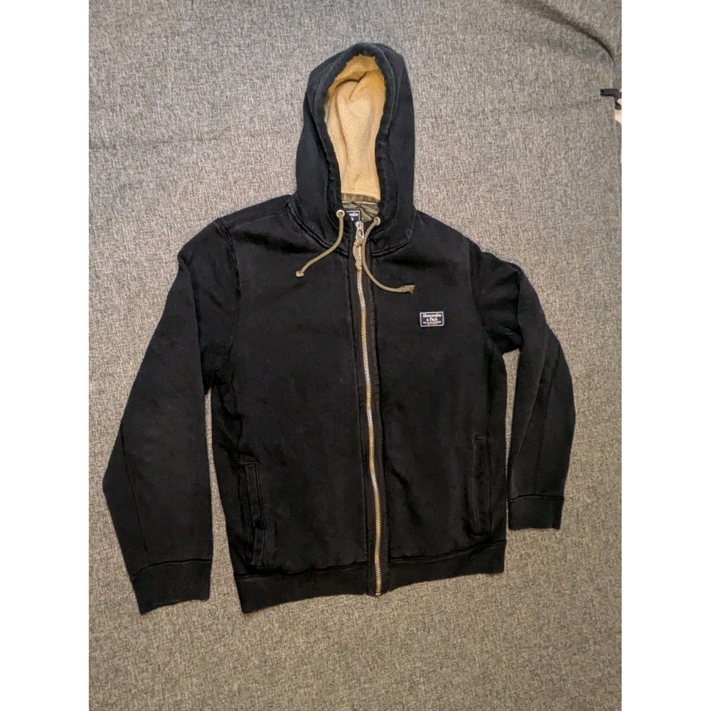 Abercrombie &‎ Fitch Quilt Lined Hoodie Mens Medium Black Fleece Hood Sweatshirt